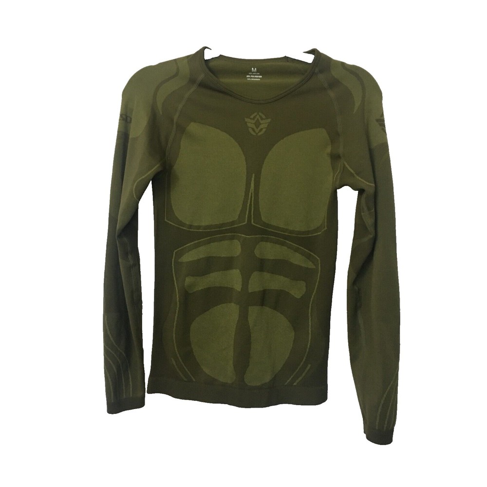 Men's Fitness Outdoor Sports Thermal Underwear Cycling Top Slim Medium Green